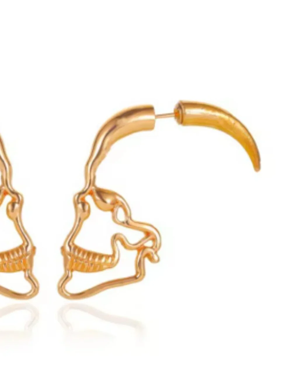 Gold Tone Skull Hoop Earrings Gothic Punk Skeleton Statement Jewelry